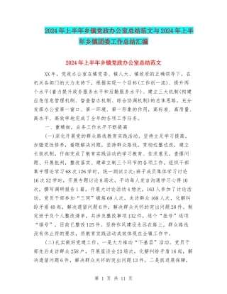 2024年上半年乡镇党政办公室总结范文与2024年上半年乡镇团委工作总结汇编