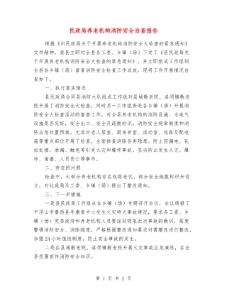 民政局养老机构消防安全自查报告