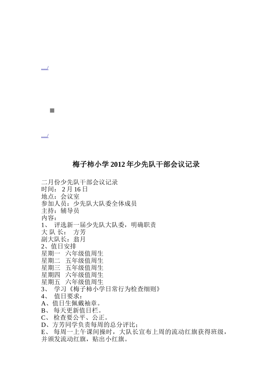 某某小学年度少先队干部会议记录_第1页