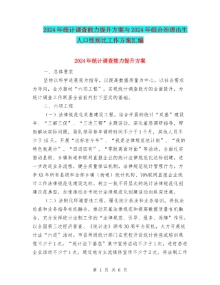 2024年统计调查能力提升方案与2024年综合治理出生人口性别比工作方案汇编