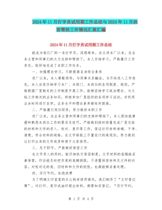 2024年11月打字员试用期工作总结与2024年11月扶贫帮扶工作情况汇报汇编