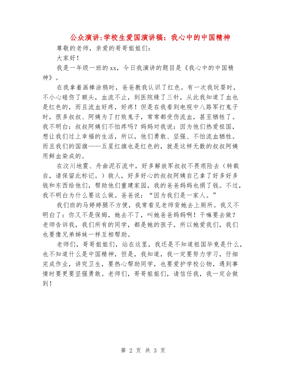 公众演讲-小学生爱国演讲稿：我心中的中国精神_第2页