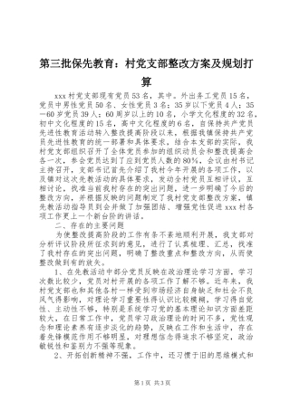 第三批保先教育：村党支部整改方案及规划打算