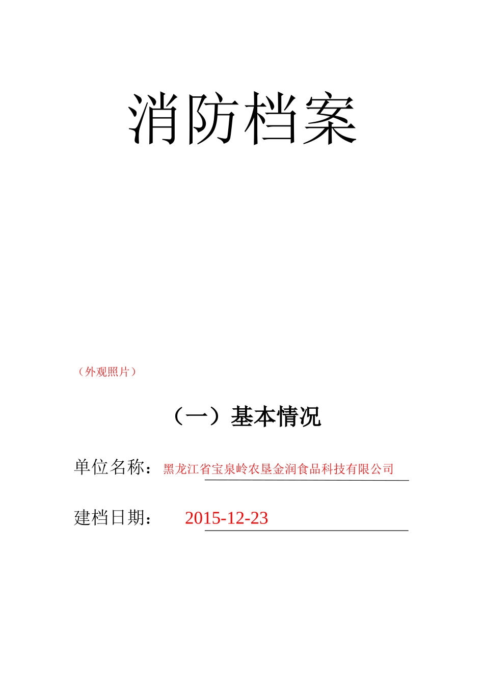 某某食品科技有限公司消防档案_第1页