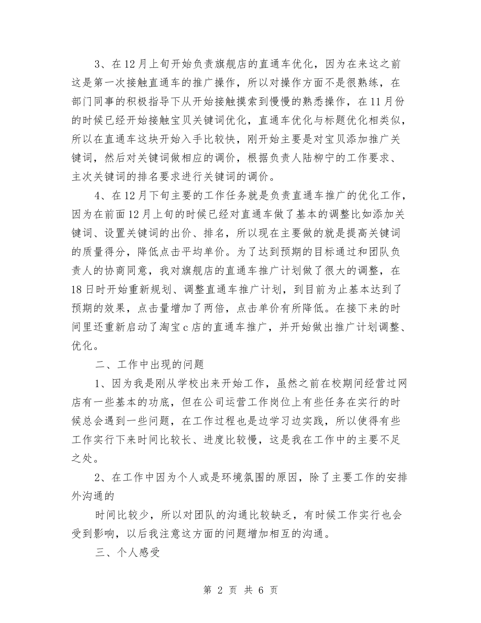 2024年淘宝运营专员试用期转正工作总结范文与2024年淘宝销售年度总结汇编_第2页