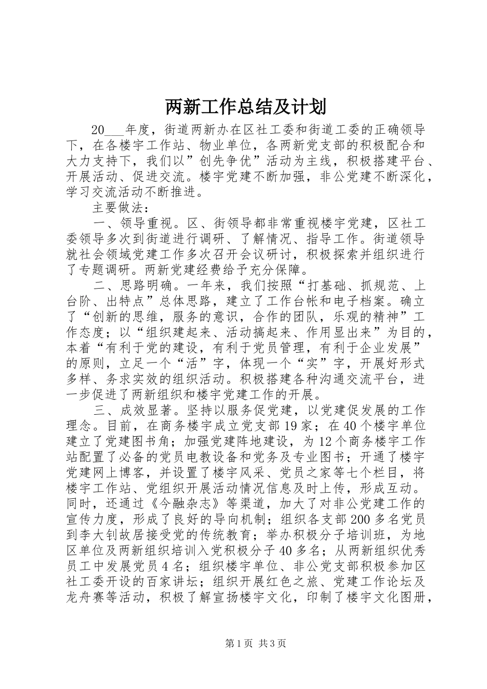 两新工作总结及计划_第1页