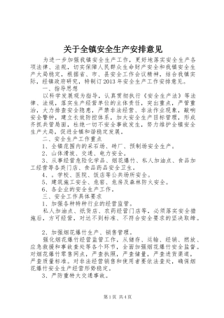 关于全镇安全生产安排意见