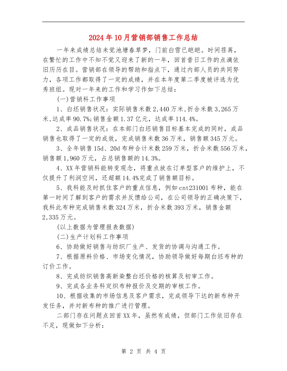 2024年10月营销部销售工作总结_第2页