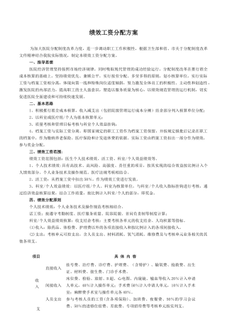 某医院绩效及工资分配原则