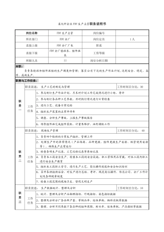 某化纤企业FDY生产主管职务说明书