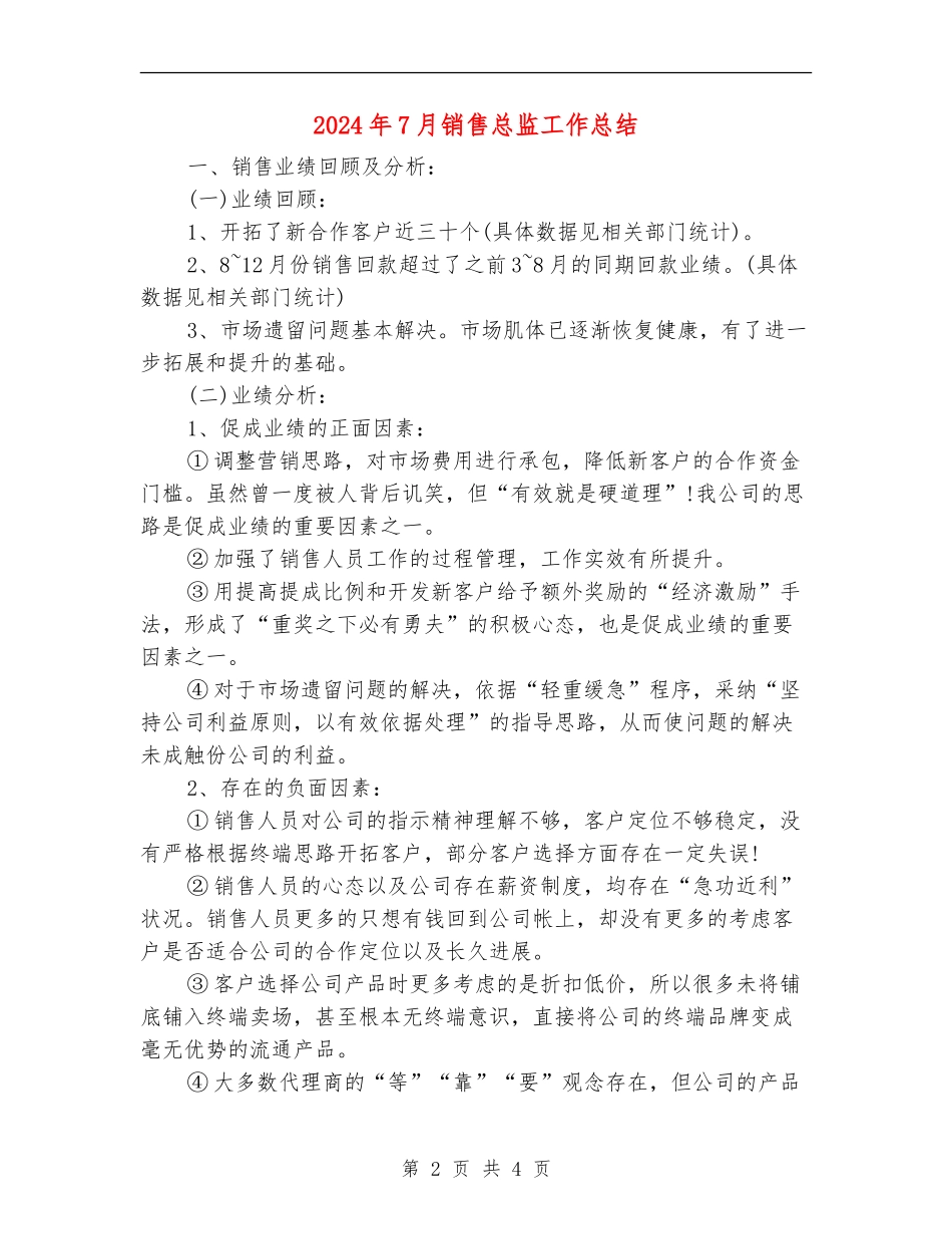 2024年7月销售总监工作总结_第2页