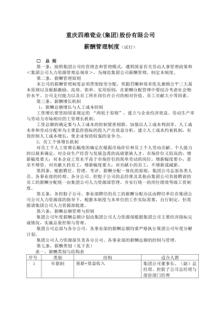 重庆四维瓷业(集团)股份有限公司薪酬