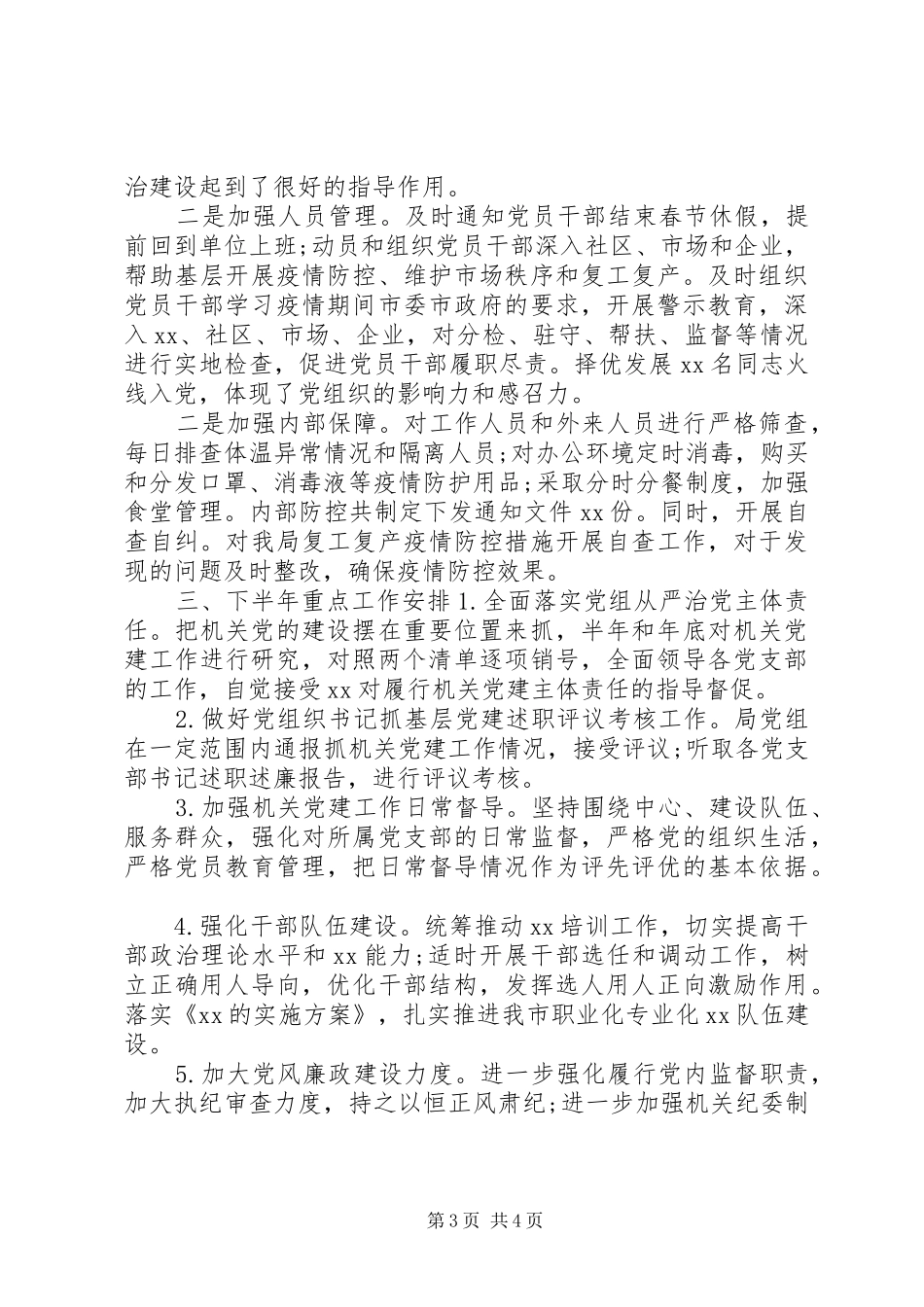党组织书记XX年上半年工作情况及下半年重点工作安排_第3页
