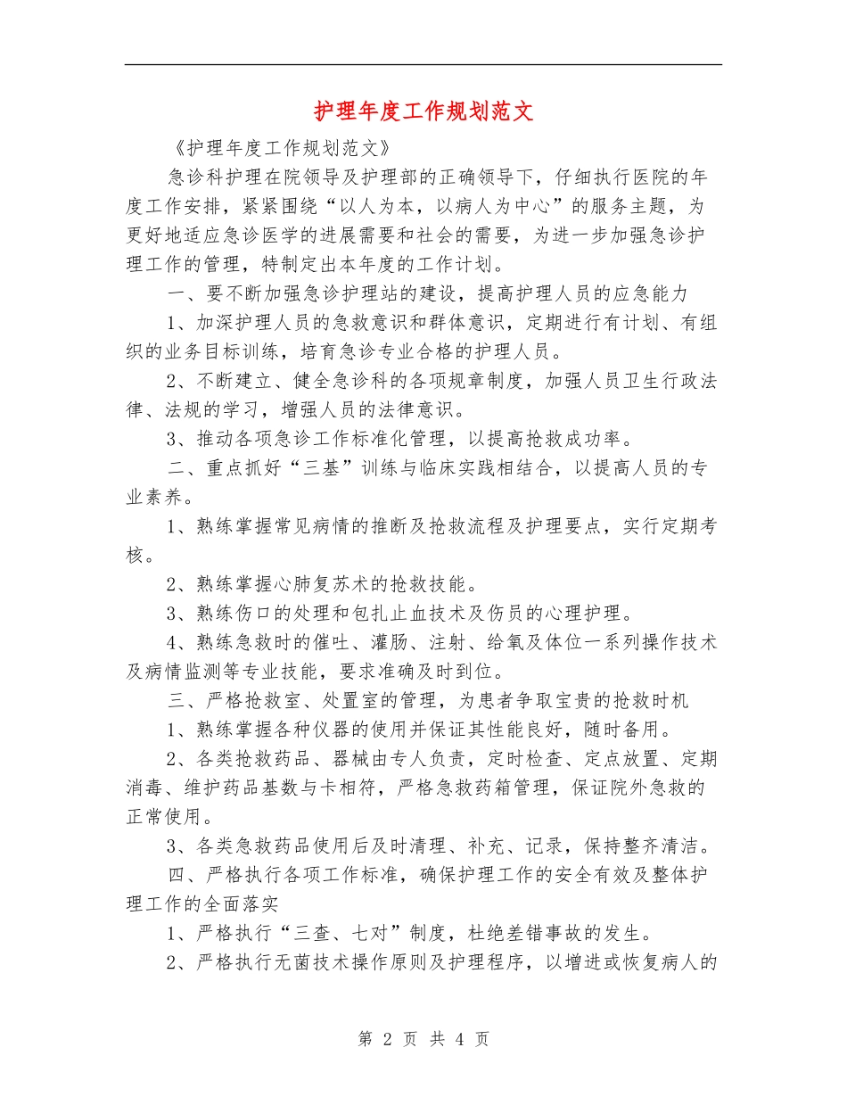 护理年度工作规划范文_第2页