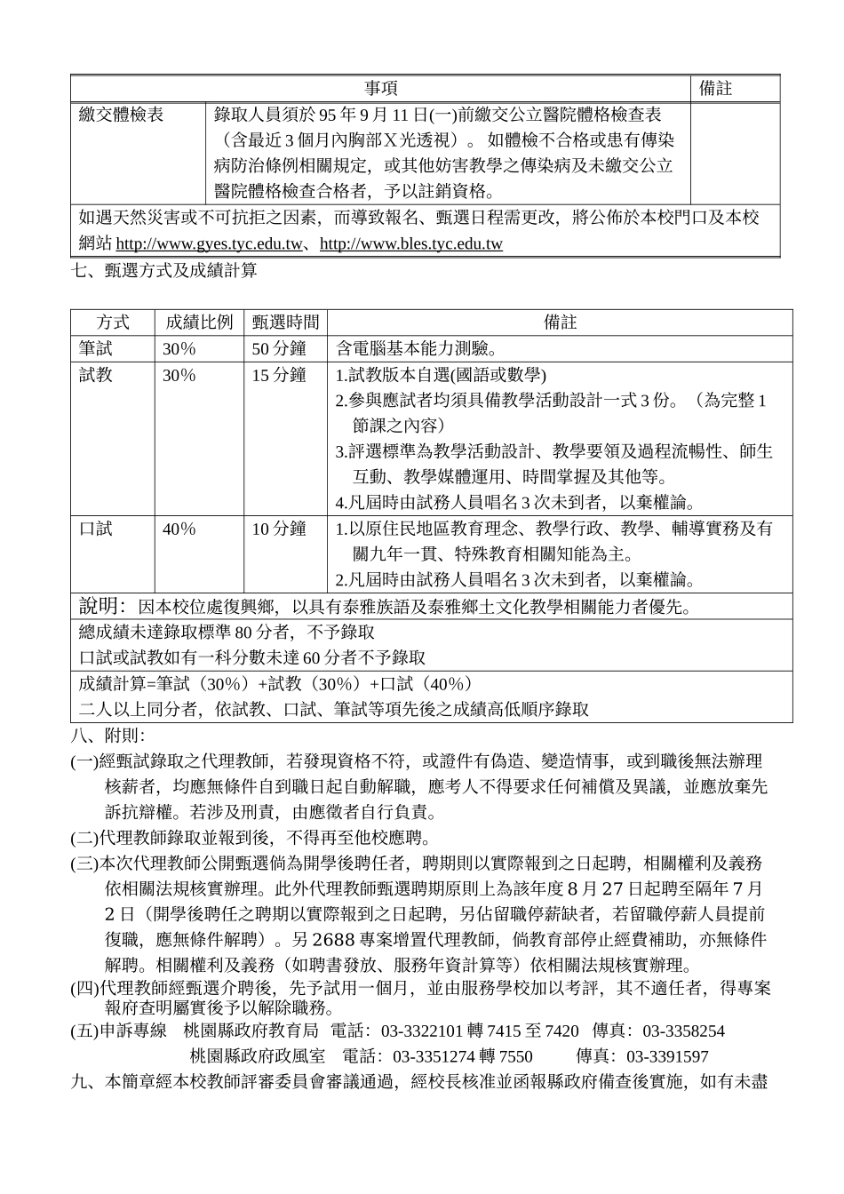 桃园县复兴乡巴崚国民小学95学年第1学期第1次代理教师甄选简章_第3页