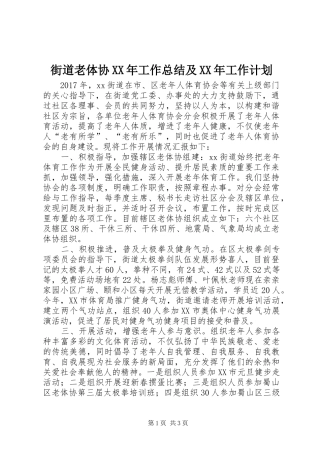 街道老体协XX年工作总结及XX年工作计划