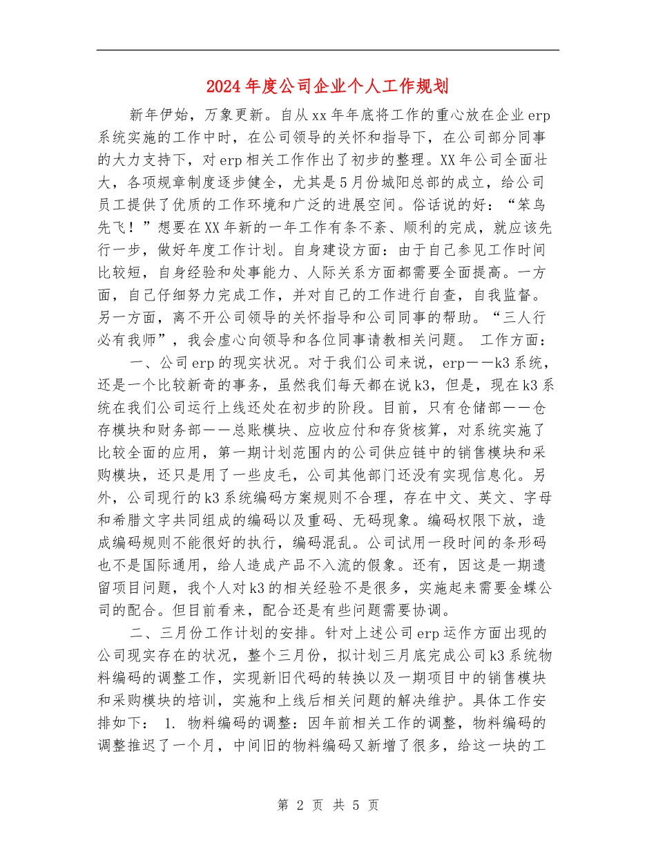 2024年度公司企业个人工作规划_第2页