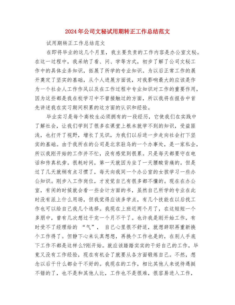 2024年公司文员个人工作总结与2024年公司文秘试用期转正工作总结范文汇编_第3页