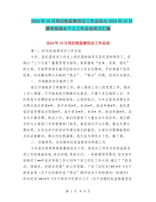 2024年10月局纪检监察信访工作总结与2024年10月屠宰场场长个人工作总结范文汇编