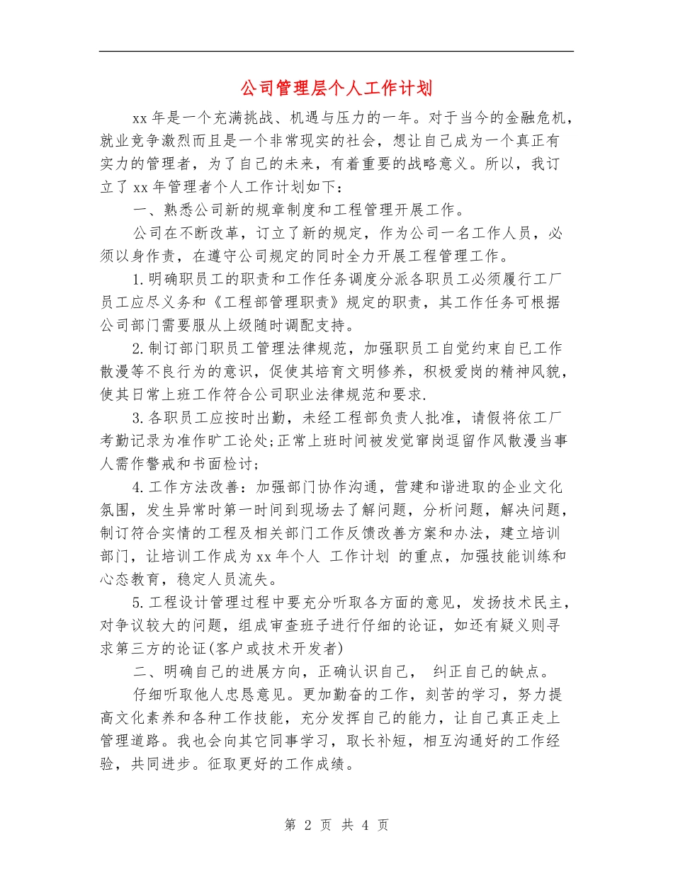 公司管理层个人工作计划_第2页