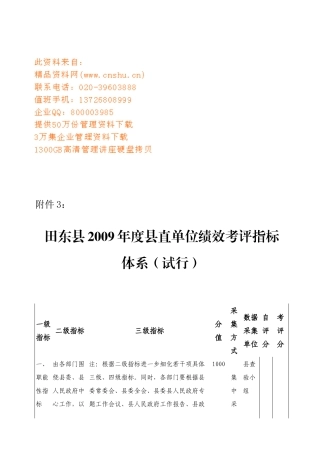田东县年度县直单位绩效考评指标体系