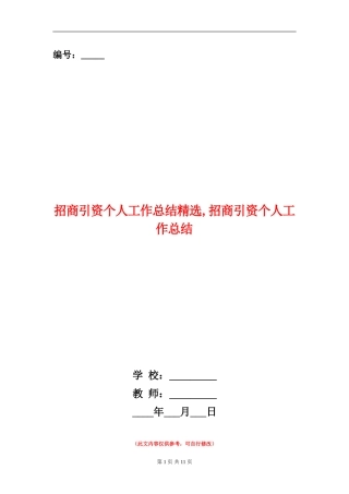 招商引资个人工作总结精选