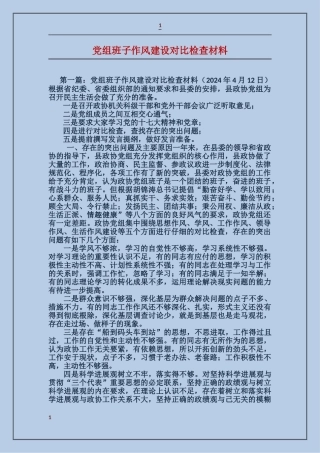 党组班子作风建设对照检查材料