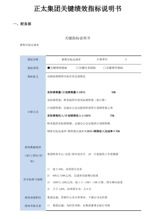 某集团关键绩效指标说明书