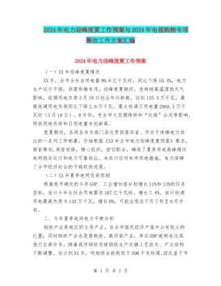 2024年电力迎峰度夏工作预案与2024年电视购物专项整治工作方案汇编
