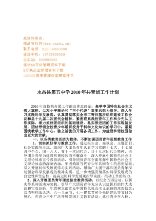 某某中学共青团工作计划方案