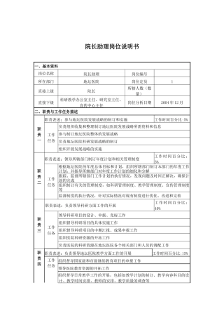 某医院院长助理岗位说明书