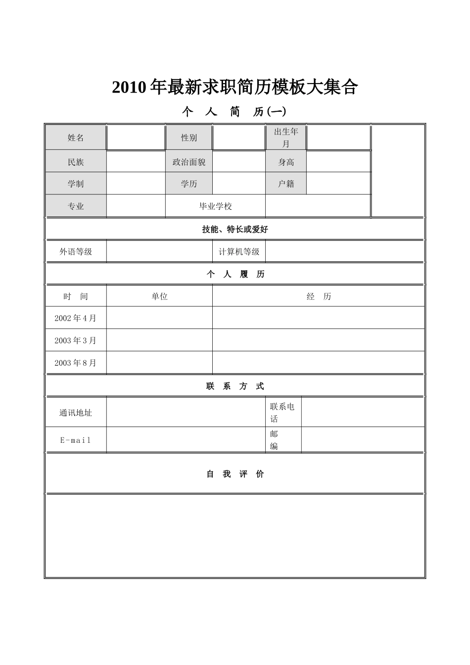 最新各行业个人简历模板大集合_第1页