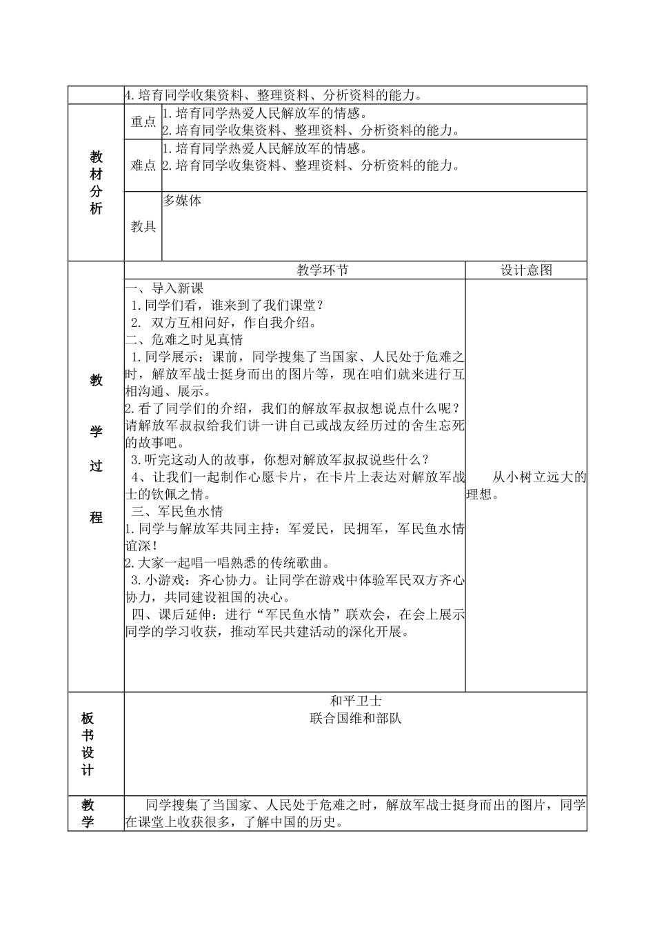 2024春山东版品社六下《和平卫士》word教案1_第3页