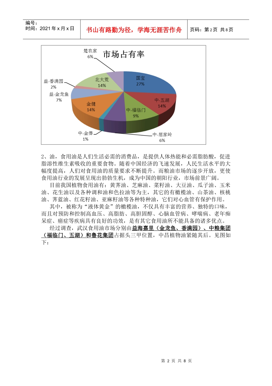 超市粮油产品市场占有率调查报告_第2页
