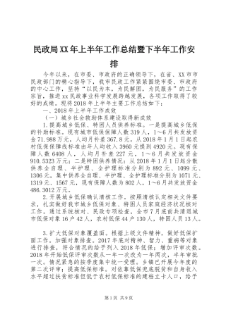 民政局XX年上半年工作总结暨下半年工作安排