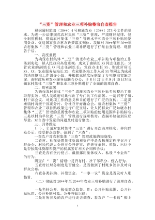 “三资”管理和农业三项补贴整治自查报告