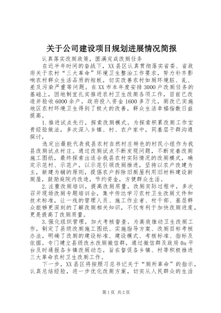 关于公司建设项目规划进展情况简报