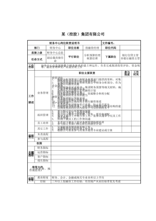 投融资经理岗位说明书