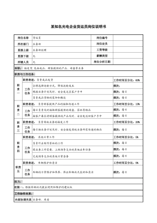 某知名光电企业货运员岗位说明书
