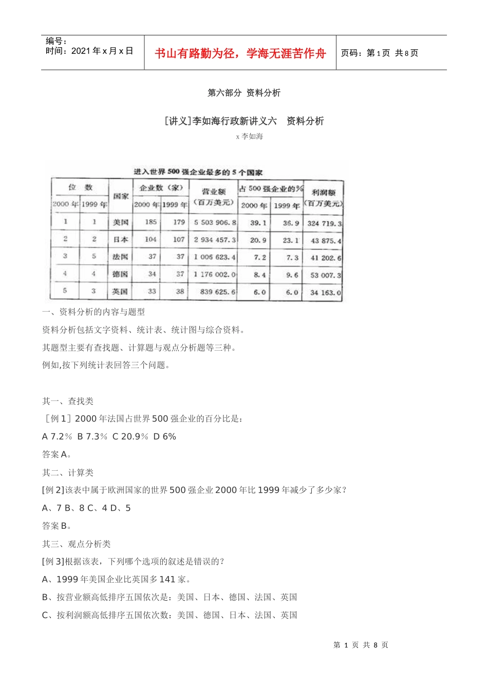资料分析的内容题型与解题方法_第1页