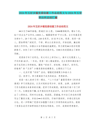 2024年五好乡镇党委创建工作总结范文与2024年五官科出科总结汇编
