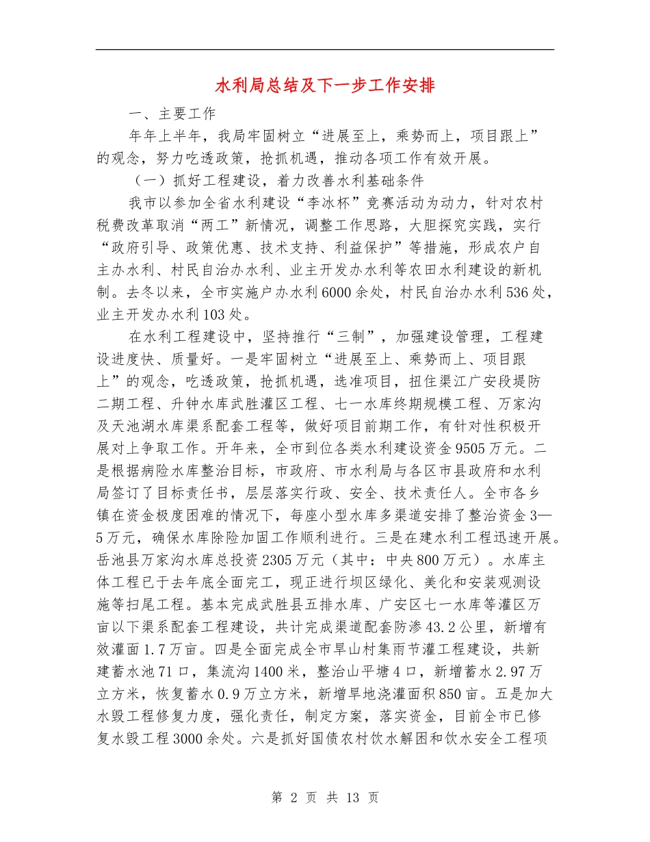 水利局总结及下一步工作安排【新版】_第2页