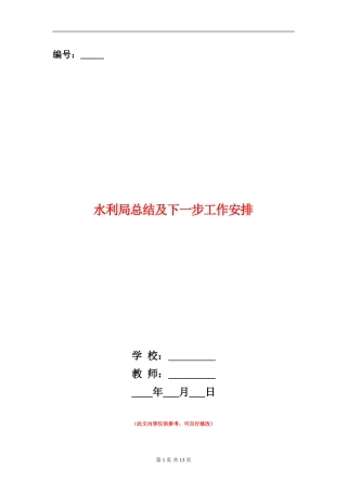 水利局总结及下一步工作安排【新版】