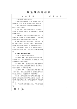 政治导向考核表评审项目评审意见