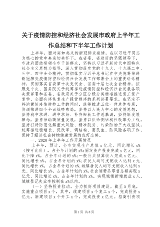关于疫情防控和经济社会发展市政府上半年工作总结和下半年工作计划