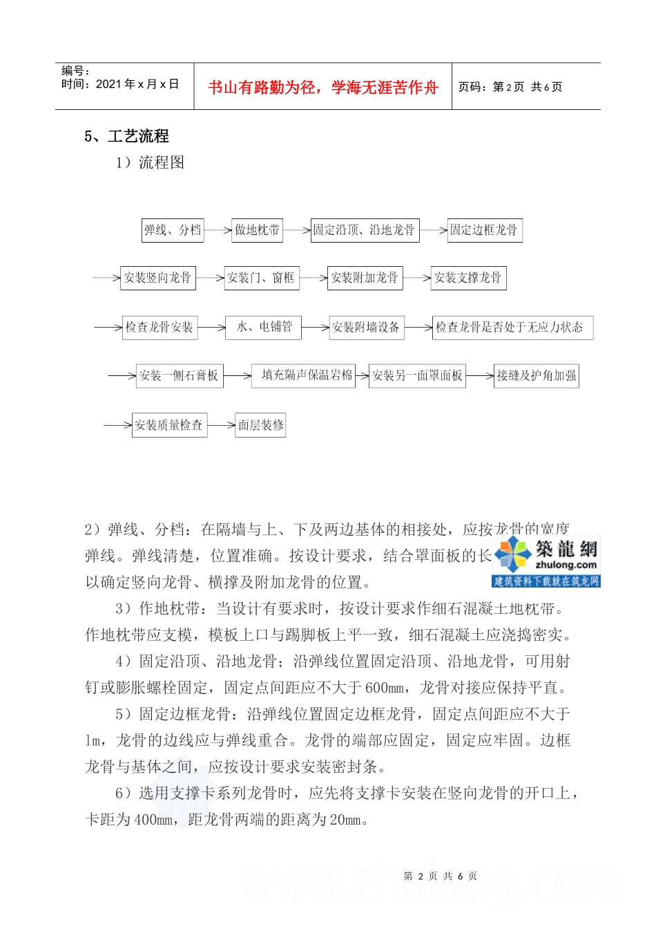 轻钢龙骨纸面石膏板轻质隔墙施工工法_第2页