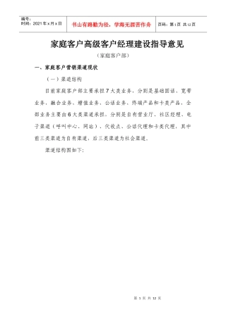 运营商家庭客户部高级客户经理建设指导意见