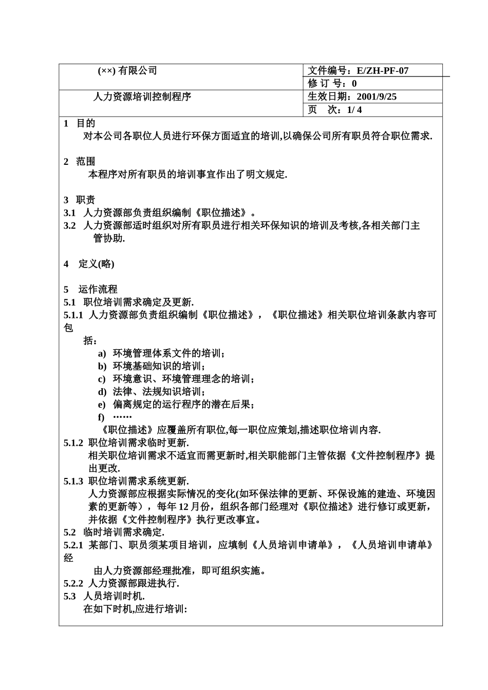 某某公司人力资源培训控制程序_第1页