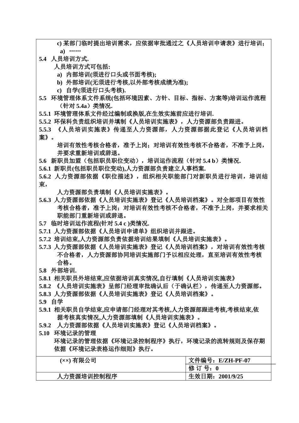 某某公司人力资源培训控制程序_第3页