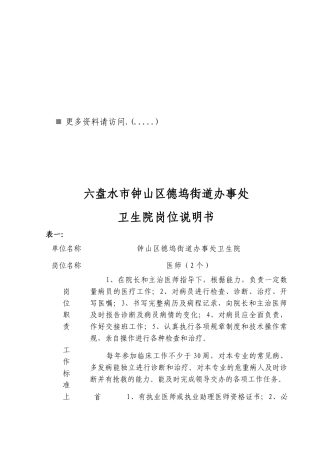 某卫生院岗位职责说明书